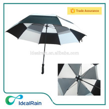 fiberglass windproof golf grey and white colors double fabric umbrella